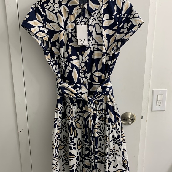 NWT Diane Von Furstenberg Navy Blue Printed Cotton Belted Scarlet - Picture 6 of 8